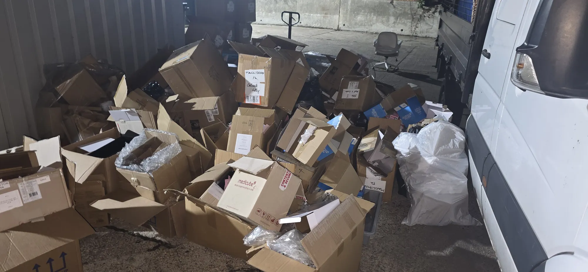 Stacks of cardboard boxes ready for collection and recycling