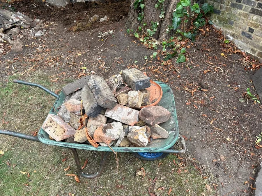 Bagged rubble waiting for collection