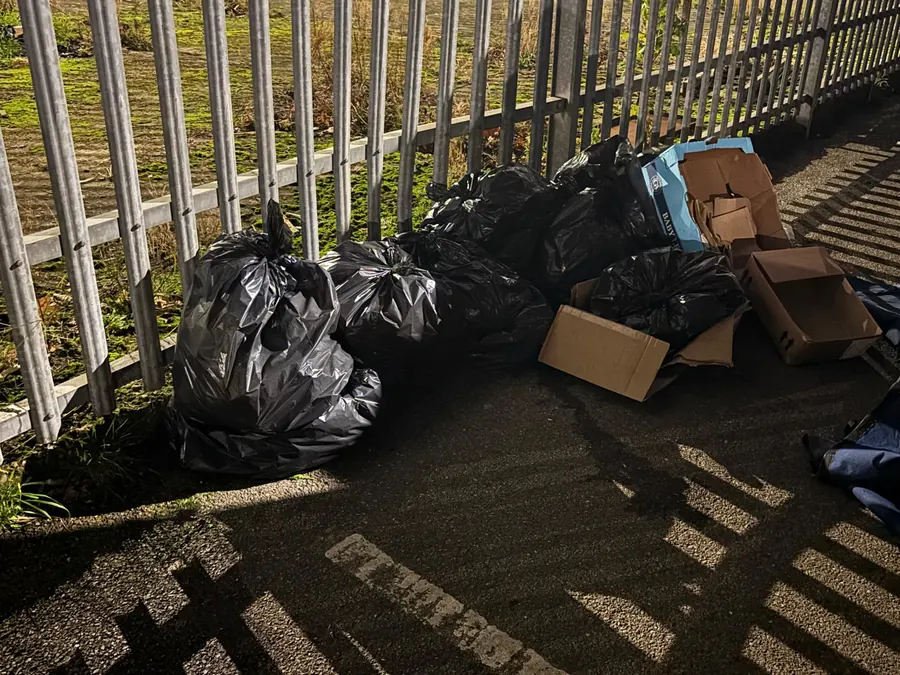 Bags and boxes by the railings
